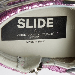 Pre Owned Golden Goose Multicolor Leather,Suede and Coarse Glitter Miami High Top Sneakers Size 38