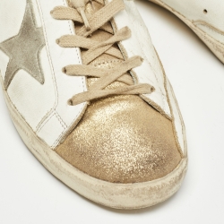 Pre Owned Golden Goose White/Gold Leather Superstar Sneakers Size 39