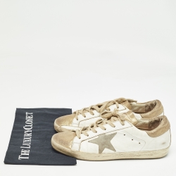 Pre Owned Golden Goose White/Gold Leather Superstar Sneakers Size 39