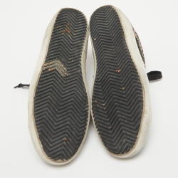 Pre Owned Golden Goose Gold/Black Glitter and Suede Superstar Sneakers Size 37