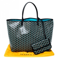 Pre Owned Goyard Blue/Black Goyardine Coated Canvas St. Louis GM Tote