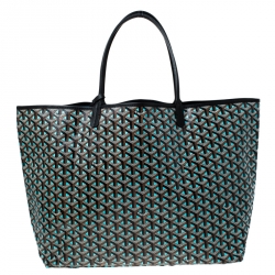 Pre Owned Goyard Blue/Black Goyardine Coated Canvas St. Louis GM Tote