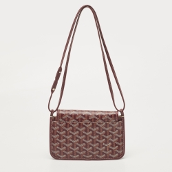 Pre Owned Goyard Burgundy Goyardine Coated Canvas and Leather Plumet Crossbody Bag