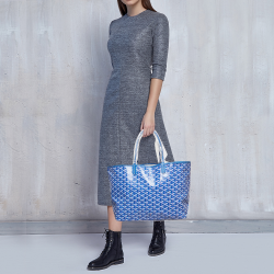 Pre Owned Goyard Sky Blue Goyardine Coated Canvas and Leather Saint Louis PM Tote