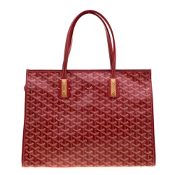 Pre Owned Goyard Red Goyardine Coated Canvas and Leather Marquises Tote