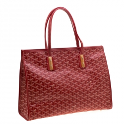 Pre Owned Goyard Red Goyardine Coated Canvas and Leather Marquises Tote