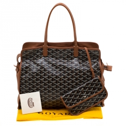 Pre Owned Goyard Tan/Cognac Coated Canvas Hardy Tote PM