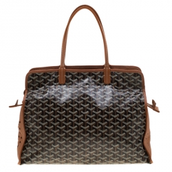 Pre Owned Goyard Tan/Cognac Coated Canvas Hardy Tote PM