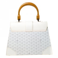 Pre Owned Goyard White Coated Canvas and Leather MM Saigon Top Handle Bag