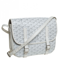 Pre Owned Goyard White Chevron Print Coated Canvas Belvedere MM Bag Saddle Bag