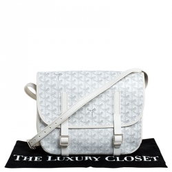 Pre Owned Goyard White Chevron Print Coated Canvas Belvedere MM Bag Saddle Bag