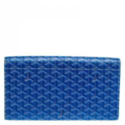 Pre Owned Goyard Blue Coated Canvas Monte Carlo Bois Clutch