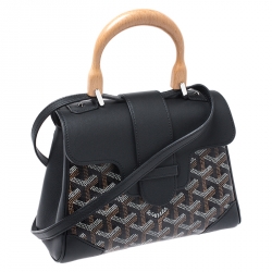 Pre Owned Goyard Black Goyardine Canvas and Leather Mini Saigon Top Handle Bag