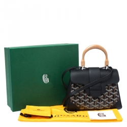 Pre Owned Goyard Black Goyardine Canvas and Leather Mini Saigon Top Handle Bag