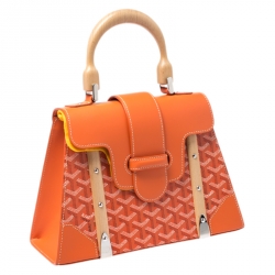 Pre Owned Goyard Orange Coated Canvas and Leather PM Saigon Top Handle Bag