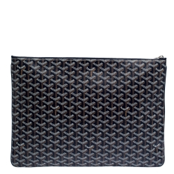 Pre Owned Goyard Blue Goyardine Coated Canvas Senat GM Clutch