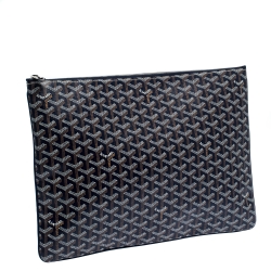 Pre Owned Goyard Blue Goyardine Coated Canvas Senat GM Clutch