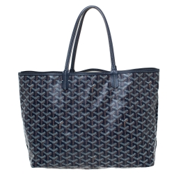 Pre Owned Goyard Navy Blue Goyardine Coated Canvas St. Louis PM Tote