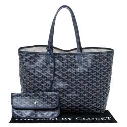 Pre Owned Goyard Navy Blue Goyardine Coated Canvas St. Louis PM Tote