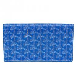 Pre Owned Goyard Blue Coated Canvas Long Bi Fold Wallet