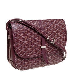 Pre Owned Goyard Burgundy Goyardine Coated Canvas and Leather Belvedere II MM Bag