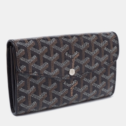 Pre Owned Goyard Black Goyardine Coated Canvas Double Flap Continental Wallet