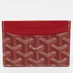 Pre Owned Goyard Red Goyardine Coated Canvas and Leather Saint Sulpice Card Holder