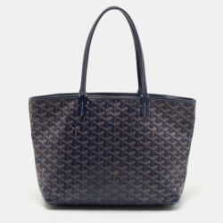 Pre Owned Goyard Navy Blue Goyardine Coated Canvas Artois PM Tote
