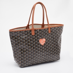Pre Owned Goyard Brown Goyardine Coated Canvas and Leather Printed Saint Louis PM Tote