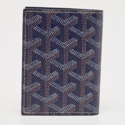 Pre Owned Goyard Navy Blue Goyardine Coated Canvas Saint Marc Card Holder