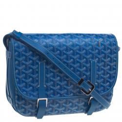 Pre Owned Goyard Blue Chevron Print Coated Canvas Belvedere MM Saddle Bag

