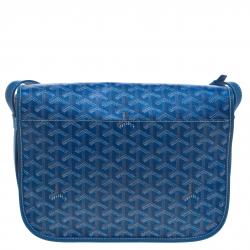 Pre Owned Goyard Blue Chevron Print Coated Canvas Belvedere MM Saddle Bag
