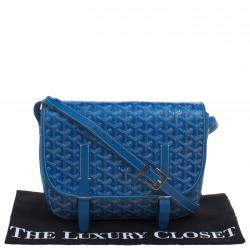 Pre Owned Goyard Blue Chevron Print Coated Canvas Belvedere MM Saddle Bag
