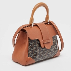 Pre Owned Goyard Brown Goyardine Coated Canvas and Leather Mini Saigon Top Handle Bag