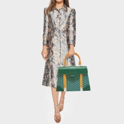 Pre Owned Goyard Green Goyardine Coated Canvas and Leather Saigon MM Top Handle Bag