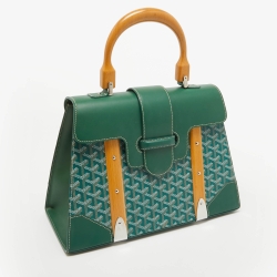 Pre Owned Goyard Green Goyardine Coated Canvas and Leather Saigon MM Top Handle Bag