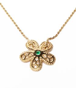 Graff 18K Yellow Gold Diamond Emerald Flower Motif Necklace
