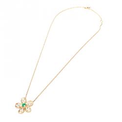 Graff 18K Yellow Gold Diamond Emerald Flower Motif Necklace