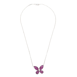 Graff Butterfly Pink Sapphire Diamond 18K White Gold Pendant Necklace