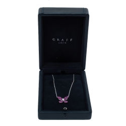 Graff Butterfly Pink Sapphire Diamond 18K White Gold Pendant Necklace