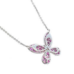 Graff Butterfly Pink Sapphire Diamond 18K White Gold Pendant Necklace