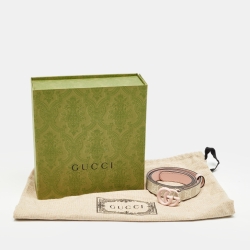 Pre Owned Gucci Pink/White GG Supreme Canvas and Leather GG Marmont Slim Belt 80CM