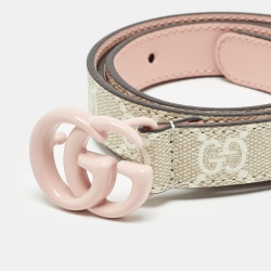 Pre Owned Gucci Pink/White GG Supreme Canvas and Leather GG Marmont Slim Belt 80CM