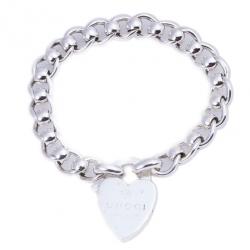 Pre Owned Gucci Silver Heart Lock Bracelet
