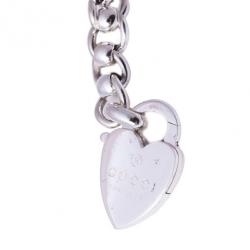 Pre Owned Gucci Silver Heart Lock Bracelet