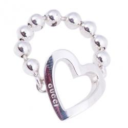 Pre Owned Gucci Silver Heart Chain Ring Size 55