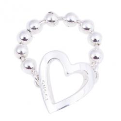 Pre Owned Gucci Silver Heart Chain Ring Size 55