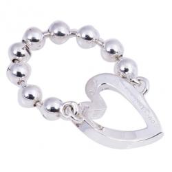 Pre Owned Gucci Silver Heart Chain Ring Size 55
