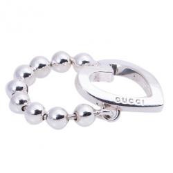 Pre Owned Gucci Silver Heart Chain Ring Size 55