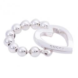 Pre Owned Gucci Silver Heart Chain Ring Size 55